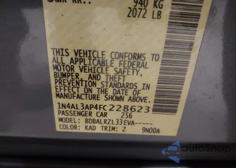 2015 Nissan Altima 2.5 Sl из США, поврежденный, VIN 1N4AL3AP4FC228623